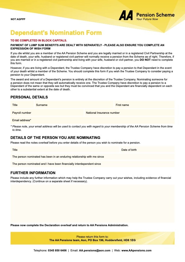 Dependant’s Nomination Form